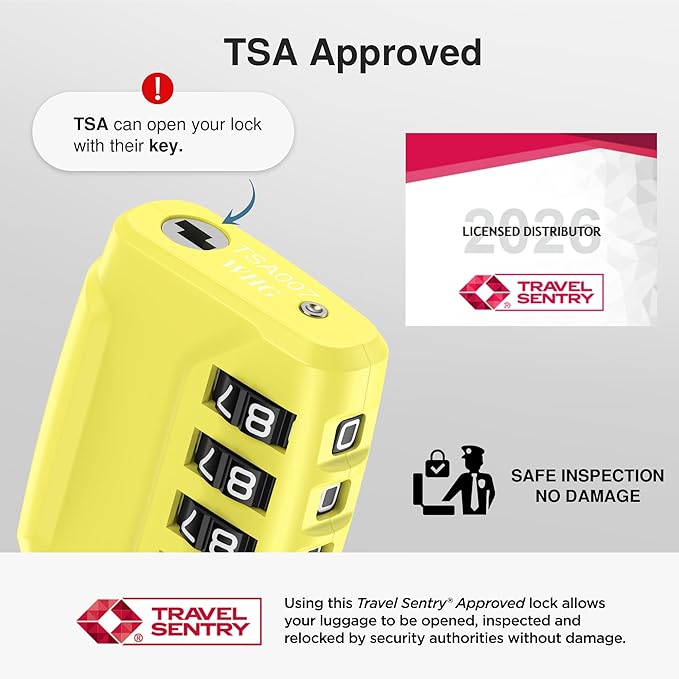 Puroma 2 Pack TSA Approved Luggage Lock, 4 Digit Combination Travel Cable Locks Resettable Code Lock with Zinc Alloy Body for Suitcase, Toolbox, Backpack, Bag, Gym Locker (Yellow)