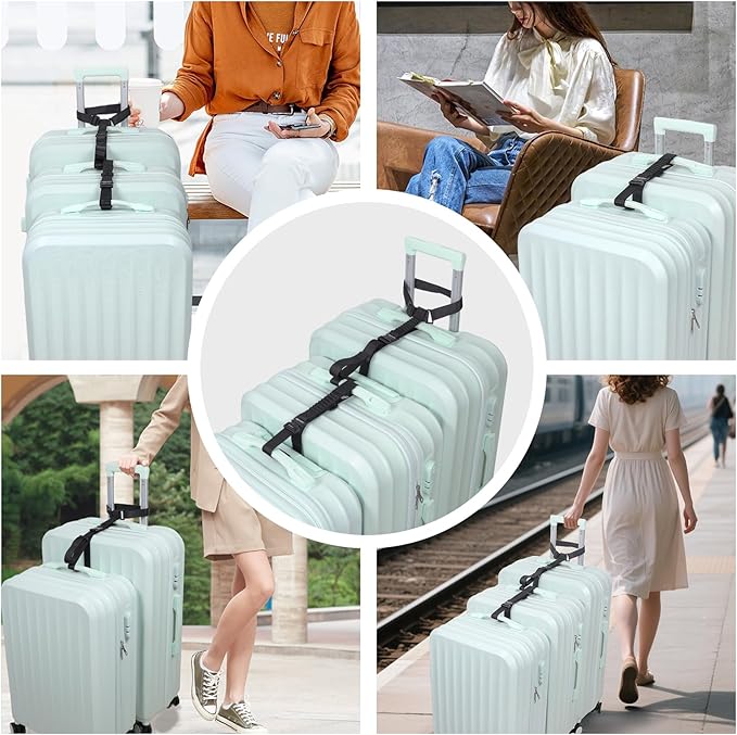 Vigorport Luggage Straps, Metal Luggage Connector Straps for Suitcases, Stretchable Add a Bag Adjustable Accessories Travel Belts (Black, Normal)
