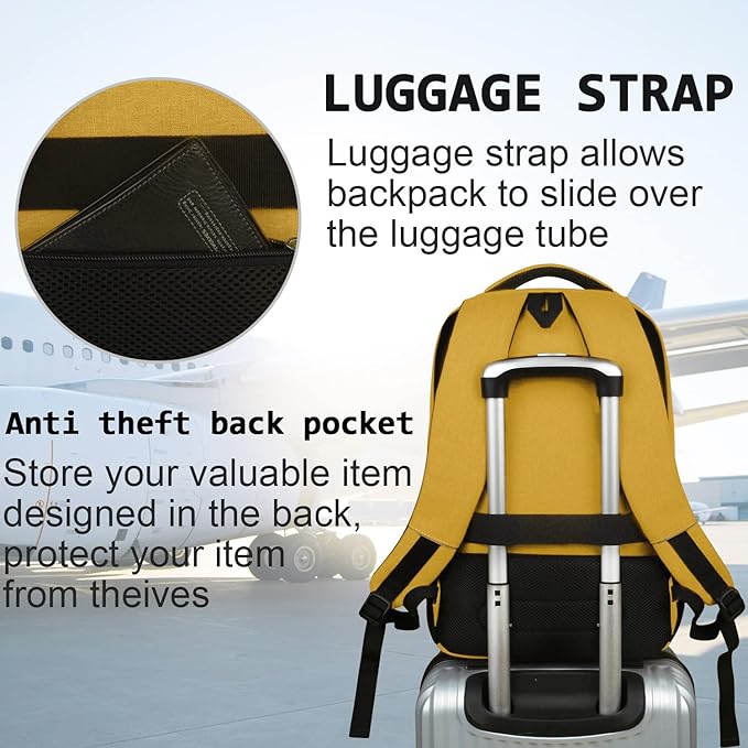 Volher Laptop Backpack,Business Travel Anti Theft Slim Durable Laptops Backpack,Water Resistant College Computer Bag for Women & Men Fits 15.6 Inch Laptop and Notebook-Yellow