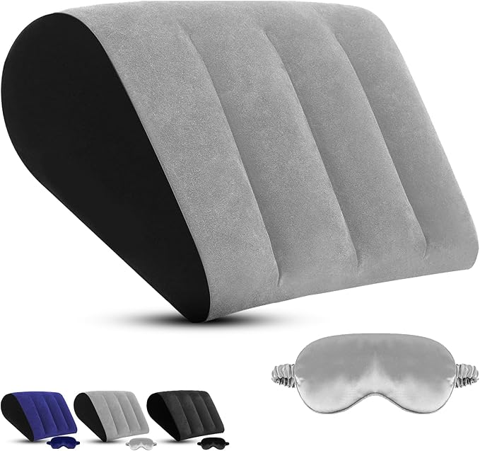 TheClover Inflatable Wedge Pillow for Sleeping & Travel - Portable Leg Elevation Pillow with Eye Mask, Adjustable Bed Wedge for Acid Reflux,Camping, Car, Office,Airplane (Grey)