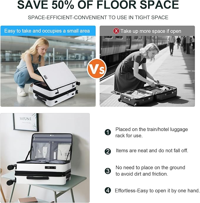 KROSER Carry On Luggage with Spinner Wheels & Built-in TSA Lock, Expandable Top Opening Hard Shell Suitcase Large Capacity Durable Rolling Luggage with USB Port, Carry-On 20-Inch, White