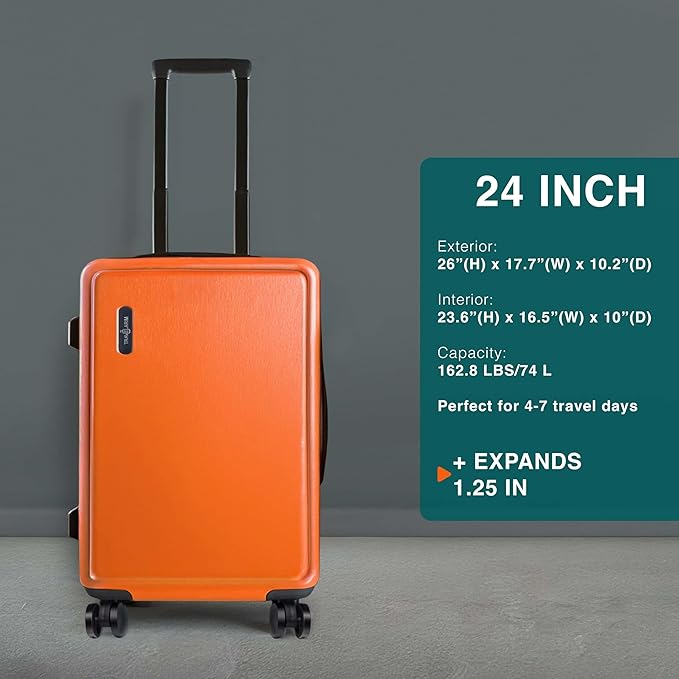 Luggage Sets 3 Piece, 20 Inch Carry on Luggage and 24 Inch Suitcases with Wheels Spinner, Durable Hard Shell Suitcase Set, Expandable Travel Suitcase, Orange