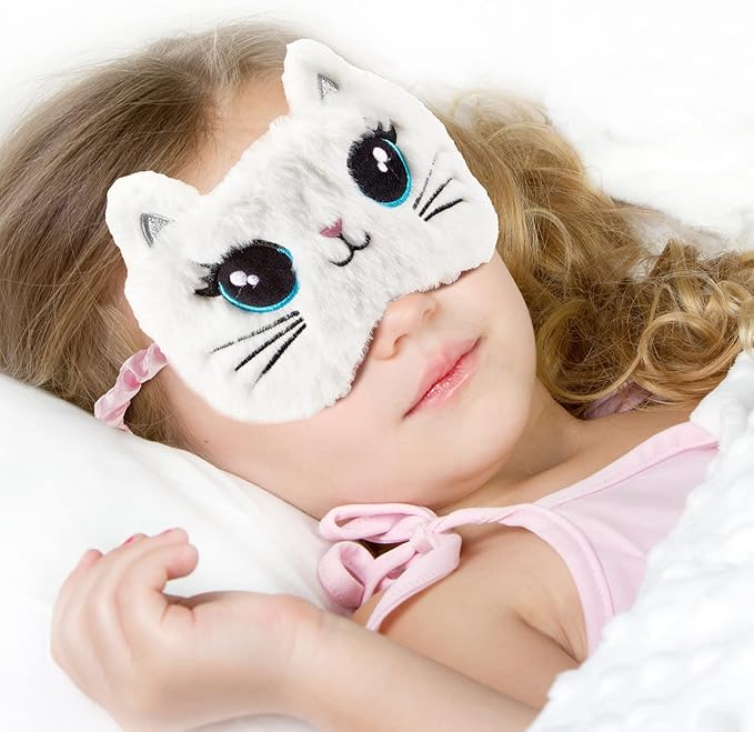 Geyoga Sleep Mask for Kids, Girls Plush Sleeping Eye Cover Soft Eye Blindfold Cover Animal Shade for Kids(Colorful,Cat Style)
