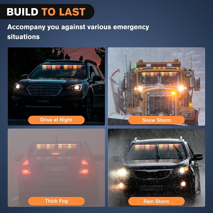 Nilight 32LED Amber Red Emergency Dash Strobe Lights with Controller | Suction Cups Warning Hazard Interior Front/Rear Windshield Deck Split Light Bar for Trucks Construction Vehicles