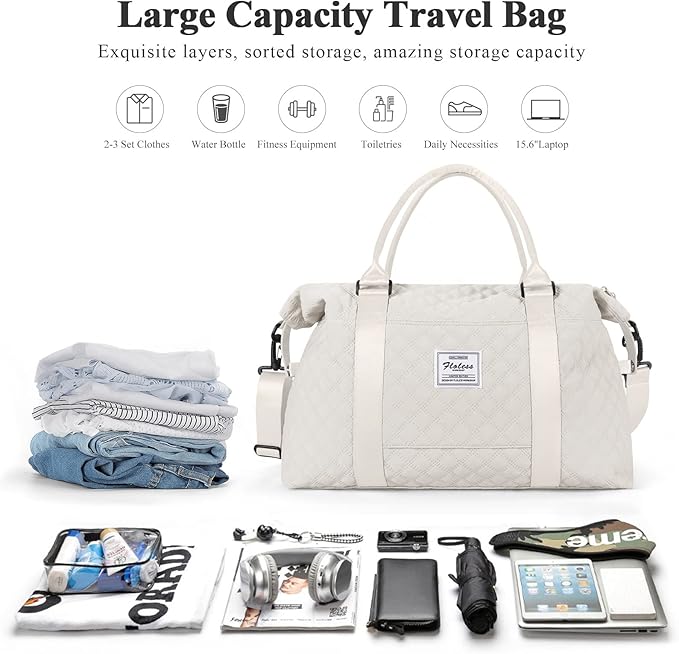 HYC00 Travel Duffel Bag,Carry-on Overnight Weekender Bags for Women,Sports Tote Gym Bag with Wet Pocket