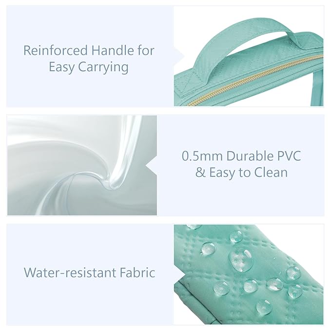 PACKISM Clear Makeup Bag Combo Pack, 1 TSA Approved Medium & Large for Checked Luggage, Clear Toiletry Bag with Handle, Water-resistant Travel Essentials Organizer, Turquoise Green