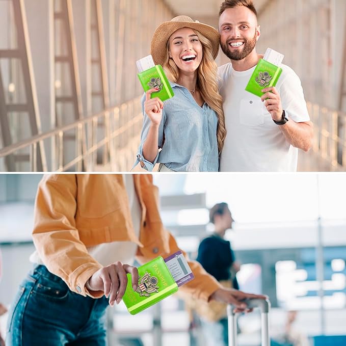 RFID Passport Holder for Travel Men, US Passport Cover Wallet Case, RFID Blocking Waterproof Leather Travel Wallet for Men Women, Document Protector for Traveling-Green