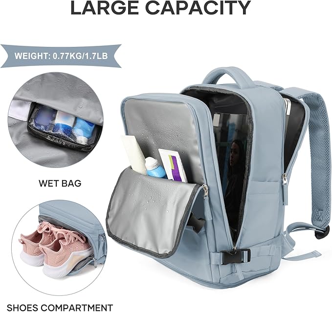 coowoz Travel Backpack For Women Men,Carry On Backpack,Hiking Backpack Waterproof Outdoor Sports Rucksack Casual Daypack travel essentials（Gray Blue）