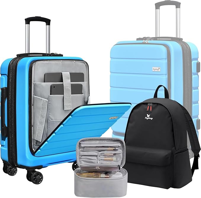 Explorer 20 Inch Carry On - Hardshell Suitcases with Front Pocket, Blue