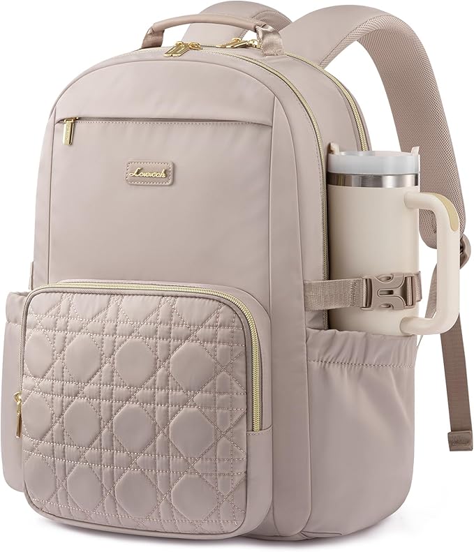 LOVEVOOK Laptop Backpack for Women with Pouch Pocket for Large Capacity Cup,15.6 Inch Teacher Nurse College Work Backpack Purse,Waterproof Laptop Bag Computer Back Pack for Travel, Nude+Wicker pattern