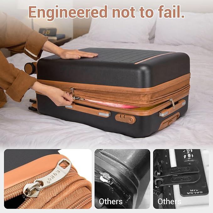 Kono 28 Inch Large Suitcase, Expandable for Long Trips, Impact-Resistant ABS+PC & Silent Wheels, Black, Lightweight Hardshell Luggage, Smooth Rolling Spinner Suitcase for Travel，Grey/Brown