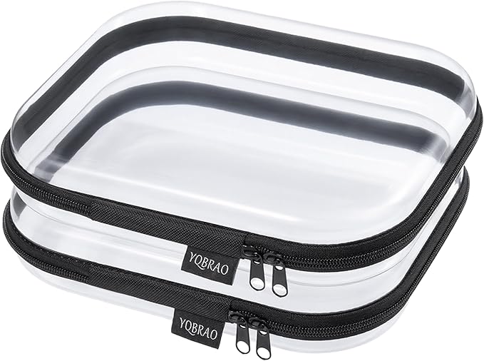 YQBRAO Hard Sided Clear Zipper Case for Storage- Professional-Grade Plastic Clear Zipper Pencil Case,Toy Storage Bins, Toiletry Bags, Travel Organizer（Black,2 Pack, M）