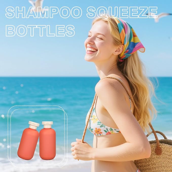 ASEVAT 6.7oz Plastic Refillable Travel Shampoo Bottles, Empty Travel Shampoo and Conditioner Bottles Reusable, Travel Size Shampoo Bottle, Hand Soap Dispenser for Vacation, Gym, Home(Orange)