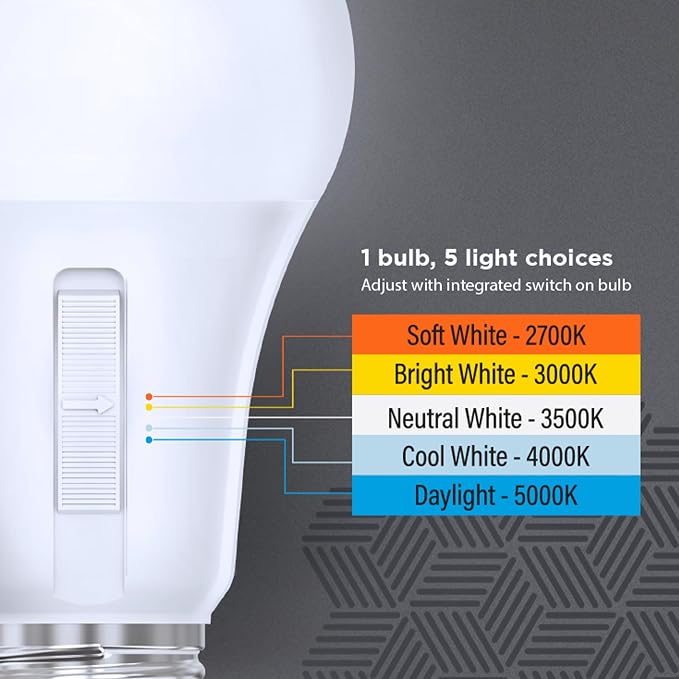 Feit Electric A19 LED Light Bulb, 60W Eq, Non-Dimmable, 5CCT, 800 Lumens