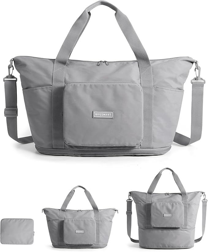 BAGSMART Foldable Travel Bag, 37L Duffle Bag for Travel, Expendable Carry on Weekender Duffel, Lightweight Personal Item Bag
