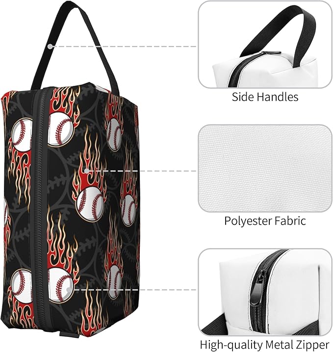 Kids Travel Toiletry Bag for Boys Girls - Waterproof Makeup Pouch Hanging Cosmetic Wash Bags Dopp Kit Shaving Bag for Toiletries Accessories(Fire Baseball)