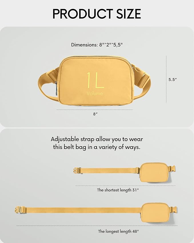 ODODOS Unisex Mini Belt Bag with Adjustable Strap Small Fanny Pack for Workout Running Traveling Hiking, Buff Yellow