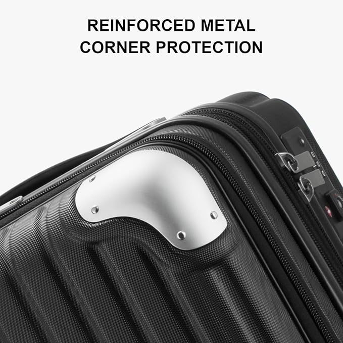 LEVEL8 Grace Hard Shell Carry on Luggage with Front Compartment, 20 Inch Expandable Suitcases with Wheels, Lightweight Carry-on Suitcase for Airplane, Tsa Lock, Black