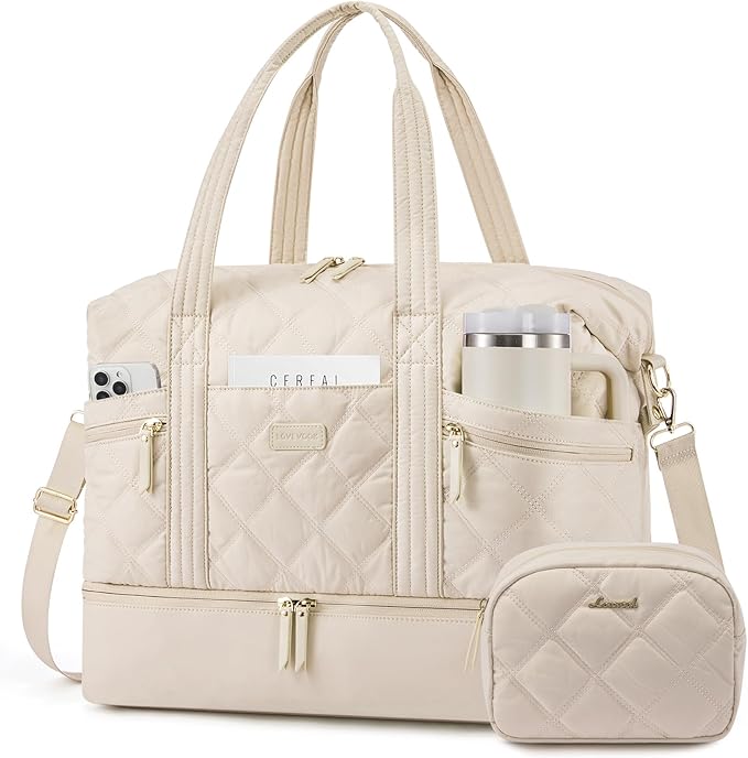 LOVEVOOK Travel Duffle Bag, Lightweight Weekender Bags for Women with Shoe Compartment, 40L Puffer Gym Bag Personal Item Travel Bag, Carry On Overnight Bags and Hospital Bag for Labor and Delivery