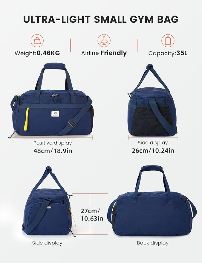 SKYSPER Gym Bag for Men & Women with Shoe Compartment, Carry-on Gym Duffle Bag for Travel and Sports, Workout Overnight Bag with Large Wet Pocket, Blue