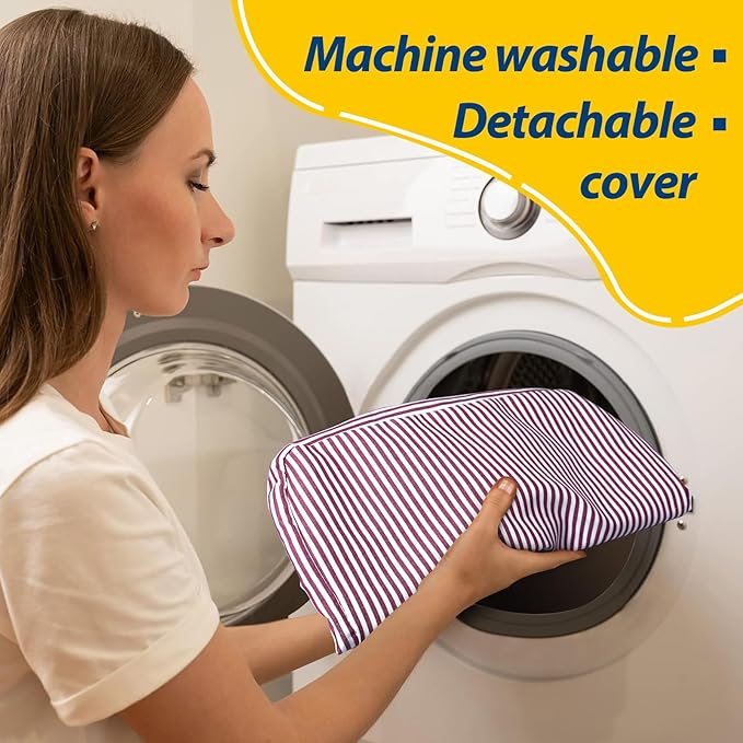 AAAAAcessories D-Shaped Chair Cushions, 2" Thick Dining Chair Pads with Ties and Removable, Machine-Washable Cover, 17" x 16", Set of 8, Pinstripe Red