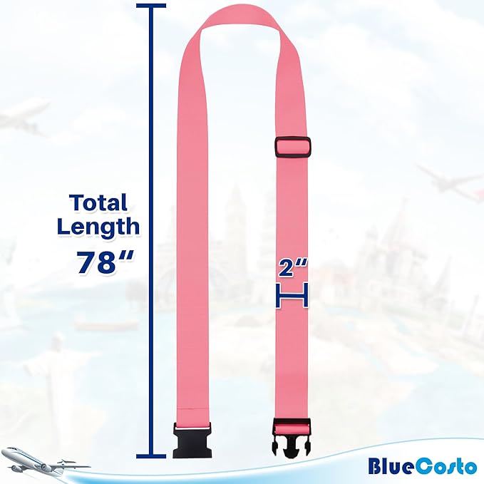 Luggage Straps for Suitcases - TSA Approved - Pink, 20 PK - Bulk Multipack Premium Nylon Belts for Suitcase, Briefcase & Travel Bag - Adjustable Strap Length 46" - 78"