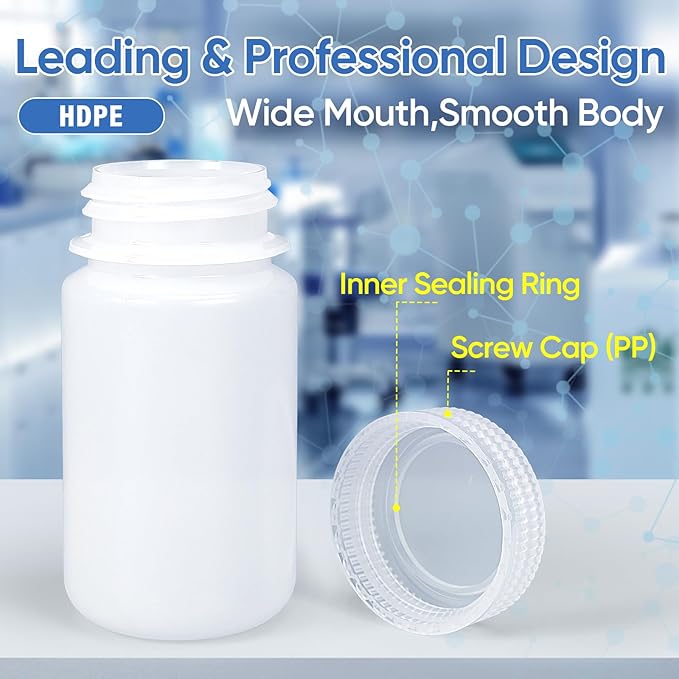 DEMORA 4 oz Small Plastic Bottles with Caps, Airtight Refillable Wide Mouth Travel Bottles for Toiletries, PP Food Grade Plastic Containers for Liquids Pill Sample Lab Reagent (Translucent, 4 Pcs)