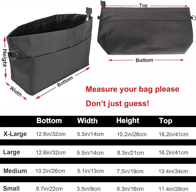 Time Wing Handbag Tote Purse Organizer Insert Bag Liner Shaper Divider Zipper 11 Pockets Compartments Large Dark Grey