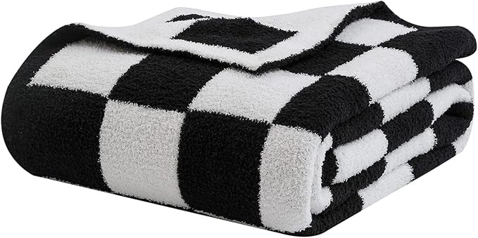 bearberry Fuzzy Checkerboard Grid Throw Blanket Soft Cozy Warm Microfiber Bed Blanket Decor for Couch Sofa Bed Travel Home (Black, 60''x80'')