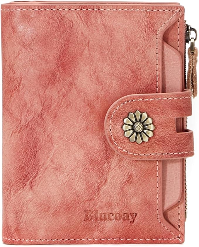 Wallet Women,RFID Blocking Leather Womens Wallet Bifold Compact Card Holder Small Wallet for Women with Removable ID Window Pink