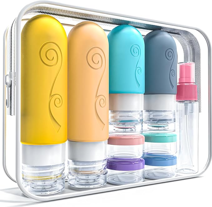 vodvob 16 Pack Travel Bottles Set for Toiletries, TSA Approved Travel Containers Leak Proof Silicone Squeezable Travel Accessories 2oz 3oz for Shampoo Conditioner Lotion Body Wash (BPA Free) (Orange)