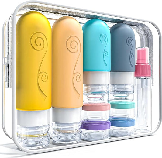 vodvob 16 Pack Travel Bottles Set for Toiletries, TSA Approved Travel Containers Leak Proof Silicone Squeezable Travel Accessories 2oz 3oz for Shampoo Conditioner Lotion Body Wash (BPA Free) (Orange)