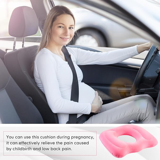 Leinuosen 1 Pcs Inflatable Seat Cushion 18.1'' x 15.7'' x 4.7'' Portable Lift Donut Pillow Height Adjustable Hemorrhoid Pillow for Tailbone Back Pain Bed Sore Home Car Chair Wheelchair Sitting (Pink)