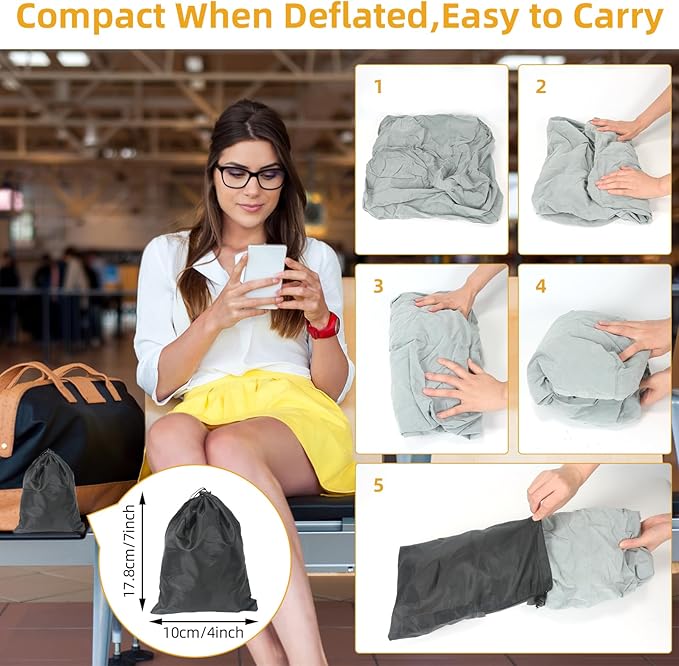 Inflatable Foot Rest Pillow for Travel, Adjustable 3-Layer Height, Fast Inflation Leg Rest Cushion for Airplanes, Cars, Trains, Office & Home