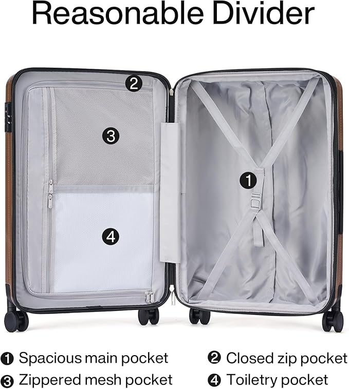 Hanke Expandable Hard Shell Luggage Sets 2 piece Carry on Luggage with Wheels Suitcases Lightweight Checked TSA Luggage Rolling Large Suitcase Travel Luggage Bag Woman Men 20/29 Inch(Brown)