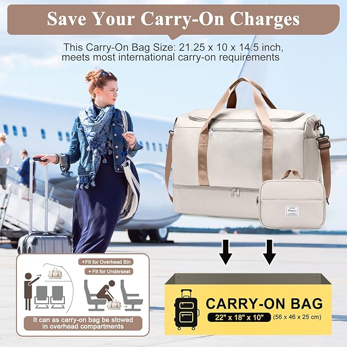 Extra Large Travel Duffle Bag,Carry on Overnight Weekend Bag with Shoes Compartment,Weekender Bags for Women for Travel Business Trips Sport Hospital
