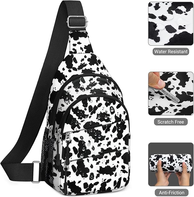 Tuwubi Crossbody Bags for Women, Sling Bag for Men, Small Hiking Backpack Anti Theft Lightweight for Outdoors Travel （L, Cow Print）