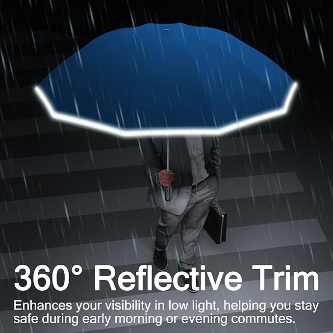 Windproof Compact Travel Umbrella,Large Strong but Light Portable and Automatic Folding Rain Umbrella, small inverted for travel size