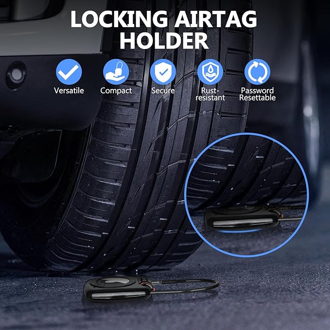 Compatible with Apple AirTag Secure Lock with Wire Cable, 3-Digit Combination Luggage Locks, Alloy Body Ultra Durable Anti-Lost Protective Case for Luggage, Suitcase (Black/White)