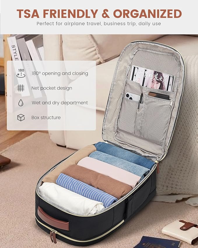 LOVEVOOK Carry On Travel Backpack For Women, 50L TSA Personal Item Backpack Flight Approved, Travel Bag for Airplanes Fit 18 Inch Laptop, Business Weekender Overnight Waterproof Daypack with 3 Cubes