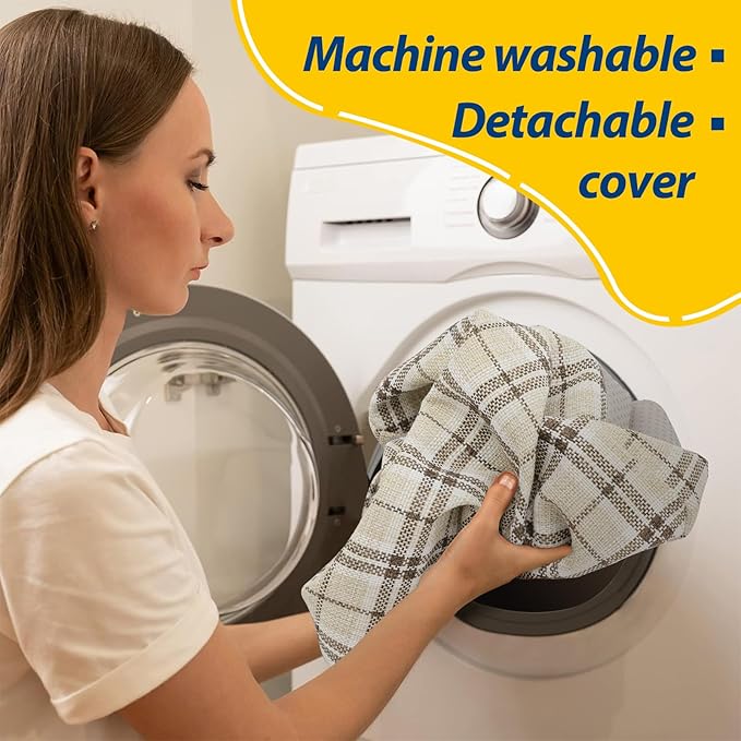 AAAAAcessories D-Shaped Chair Cushions, 2" Thick Dining Chair Pads with Ties and Removable, Machine-Washable Cover, 17" x 16", Set of 8, Yellow Checkered