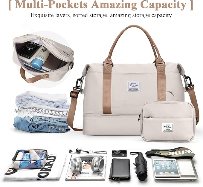 Travel Duffel Bag with Shoes Compartment, Carry on Overnight Weekender Bags for Women, For Spirit Airlines 18x14x8 Personal Item Bag