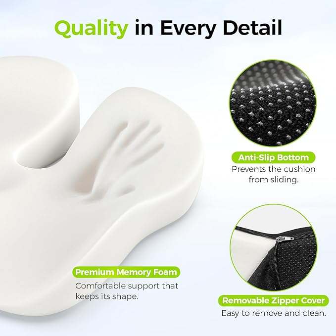 AUVON Gel Seat Cushion for Office Chairs, Ergonomic Memory Foam Chair Cushions for Long-Sitting Support & Sciatica, Back, Tailbone Pain Relief, Breathable Car Seat Cushion with Anti-Slip Base