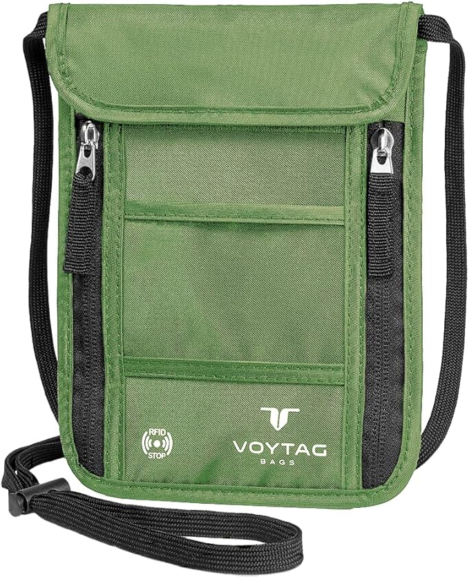 Ultra-Slim Comfort Neck Wallet & Passport Holder - RFID-Protected, Stylish Travel Pouch for Men & Women (Green)