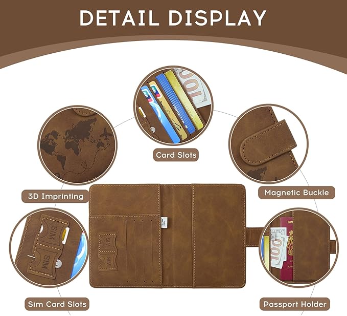 ILIYAH-Passport Cover-Passport Holder Travel Wallet-RFID Blocking Passport Case Travel Accessories Card Holder Wallet Unisex Travel Gifts (Brown MG)