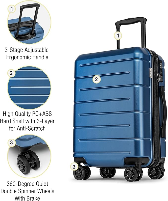KYME Carry On Luggage 22x14x9 Airline Approved Expandable Hardshell 20 Inch Luggage with TSA Lock Carry On Suitcase with Wheels Small Travel Rolling Luggage with Cup Holder for Women Men Lt Blue