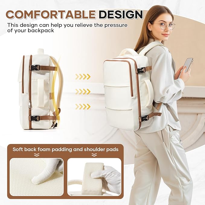 Travel Backpack For Women Men Carry on Backpack Luggage Flight Approved Personal item Travel Bag Essentials Mochila de viaje Laptop College Backpack Beige Brown