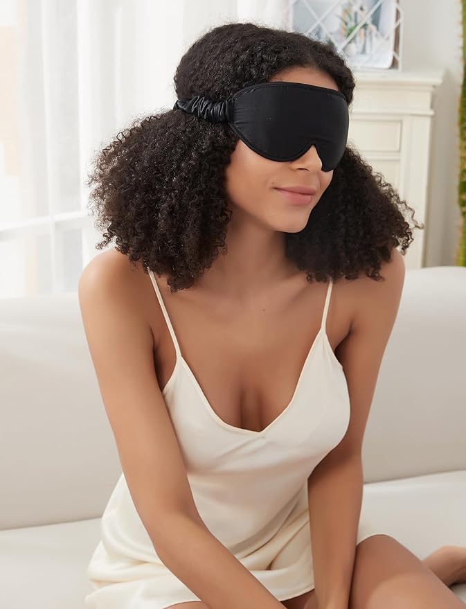 ALASKA BEAR Luxurious Silk Eye Mask with Deep Contour Molded Cups for Beauty Sleep & Lashes Extensions, 3D Zero Pressure Sleeping Eye Cover with Easy-to-Adjust Strap