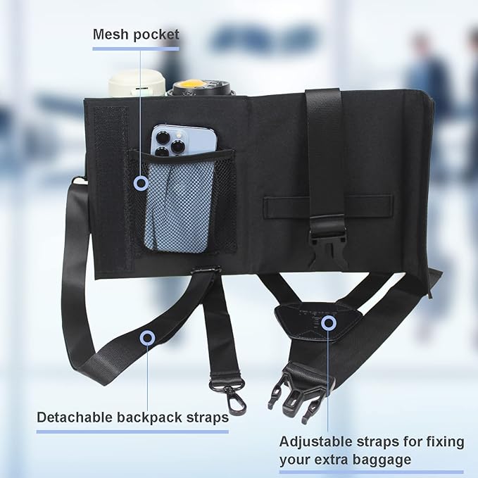 Luggage Travel Cup Holder with Luggage Straps Free Hand Drink Caddy Beverage Holder Travel Accessories Gift for Flight Attendants Businessmen Travelers Fits Roll on Suitcase Handles Black