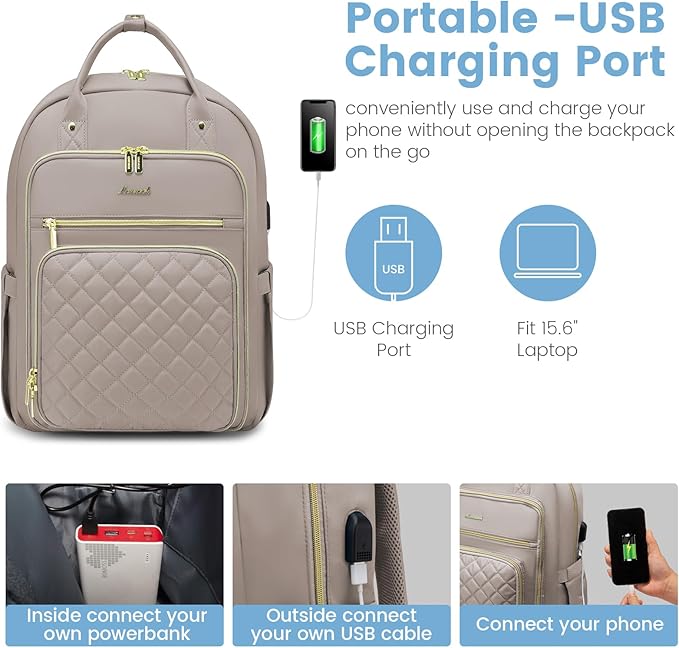 LOVEVOOK Laptop Backpack for Women, Water Resistant Travel Work Backpacks Purse Stylish College Business Teacher Nurse Computer Bag with USB Charging Port, Fits 15.6" Laptop